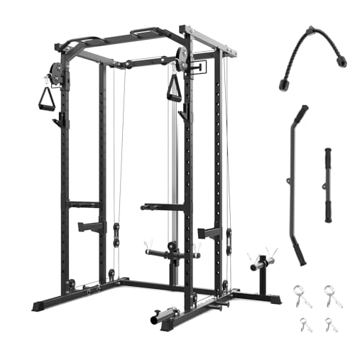 2000 LBS Power Cage,All in One Squat Power Rack with Dual Pulley Cable Crossover System,Heavy-Duty Steel Construction Squat Rack for Strength Training Home gym