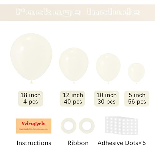 Voircoloria 130pcs Ivory White Balloons Different Sizes 18" 12" 10" 5" Party Latex Balloons for Birthday Baby Shower Graduation Wedding Gender Reveal Anniversary Party Decorations by Voircoloria - Image 3