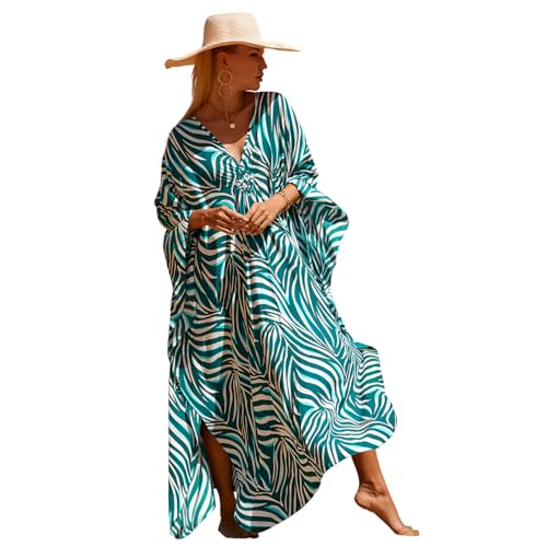 Image of Miss Lavish London Long Kaftan Dress for Women - Summer Printed Plus Size Maxi Caftan, Swimwear Coverup, Resort Wear, Lounge Party Dress, Hawaii Vacation Outfit