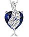 Guesma Mother & Child Heart Necklace - 12mm Mum Hold Baby Pendant Necklace Sapphire Created Birthstone - 925 Sterling Silver Jewelry Gifts for Women