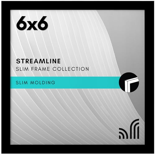 Image of Americanflat 6x6 Picture Frame with Shatter-Resistant Glass - Streamline Collection - Thin Border Square Frame for Tabletop and Wall Display - Hanging Hardware and Easel Stand Included - Black