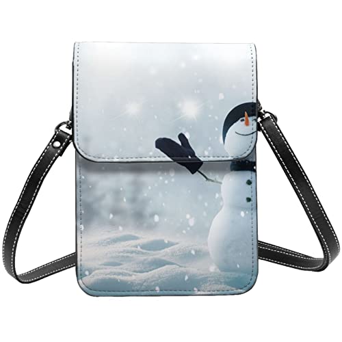 Sac à bandoulière pour téléphone portable en cuir noir imprimé bonhomme de neige taille unique