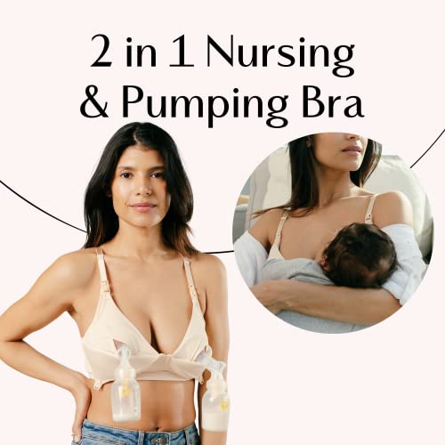 Pumping And Nursing Bra In One With Fixed Padding - Patented Supermom T-Shirt - Pumping Bra Hands Free - Comfortable Maternity Breast Pump Bra - Bra For Breastfeeding Pumps For Women | Sr32D #TOP1