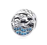 Abalorio de Gaviota para Playa, Olas Marinas, pájaro, Plata de Ley 925 auténtica, Compatible con Pulsera Pandora