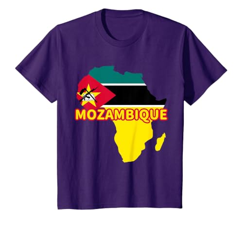 Mozambique Mozambican Pride Flag Map Africa Print T-Shirt, Youth, Purple, Large