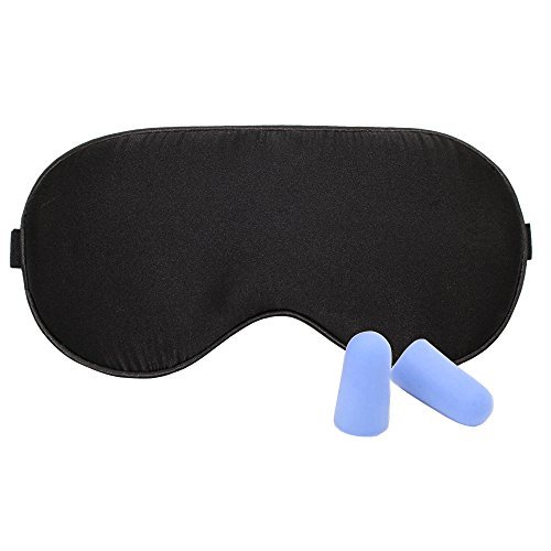 Eodo 100% Pure Silk Filled Eye Mask/Sleep Mask and Ear Plugs for Travel/Nap - Black (Black)