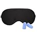 Eodo 100% Pure Silk Filled Eye Mask / Sleep Mask and ear plugs for Travel/Nap - BLACK (Black)