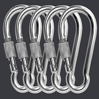 8 mm Metal Karabina Seti; Vidalı Kapanış Mekanizmalı Ağır Hizmet Tipi Karabin, Kamp, Tırmanış ve Çok Amaçlı Bağlantı Ekipmanı, Çelik Görünümlü, 5 Adet