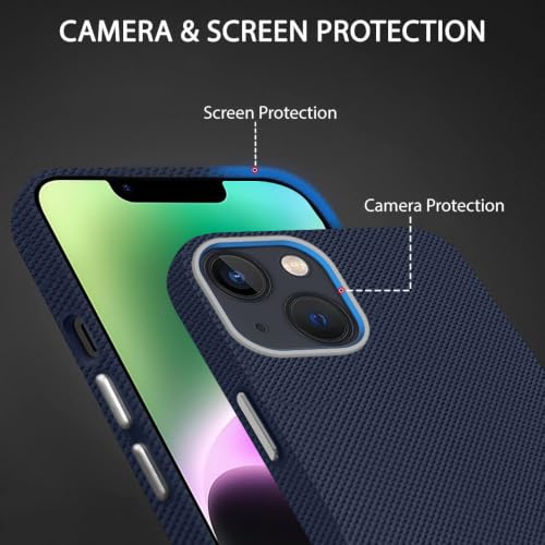 Image of iPhone 14 Case | Frosted Silicone with Metal Ring Camera & Button Protection | Slim & Shockproof | Matte Grip iPhone 14 Cover - Navy Blue
