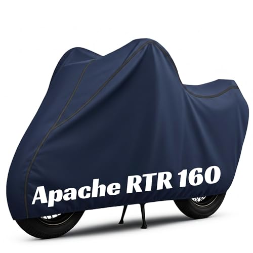 Image of 100% Waterproof Apache RTR 160 Bike Cover | Polyester Body Cover for Rain & Sun | UV Protection, Dustproof, Scratch Resistant, Windproof, Heat Resistant, Vehicle Specific Fit (Blue)