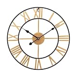 SUCHDECO Reloj de Pared Vintage Silencioso,Funciona con Pilas,Reloj Circular con Números Romanos de Metal Estilo 50 cm, Decoración moderna para Salón, Cocina, Oficina