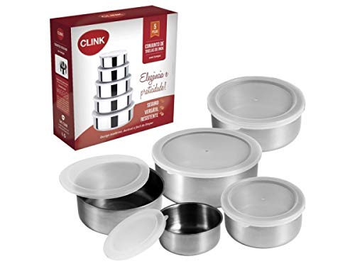 Conjunto de Potes Inox c/ tampa 5 Peças