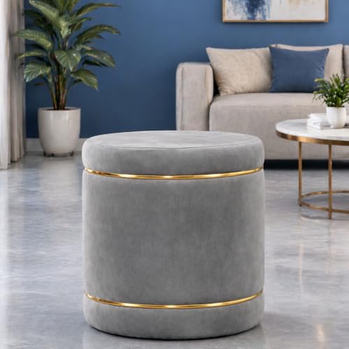 Image of Pouffes Sitting Stool for Living Room, Puffy Wooden Ottoman | Round Pouffe for Living Room & Bedroom | Pouf for Office & Home Decoration & Modern Seating Stool (Grey)