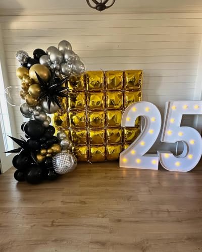 Image of 36pcs Gold and Black Square Foil Balloons Wall Backdrop with 147pcs Balloon Garland Arch Kit, Double Sided Balloons for Birthday Bridal Shower Anniversary New Year Graduation Party Decorations