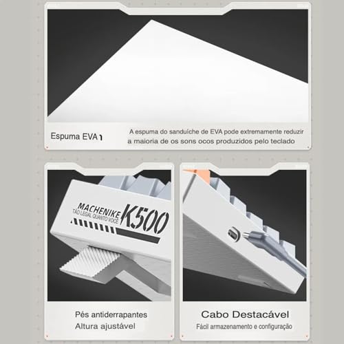 Teclado Mecânico 75% TKL Hot-Swappable K500A-B84 Com Fio Gaming Teclado 6 Cores Backlit 84 Interrupt