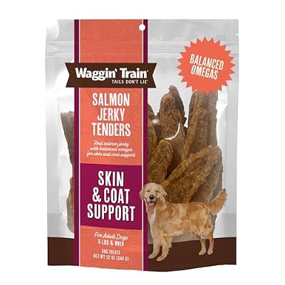 Waggin' Train Salmon Jerky Dog Treats for Skin and Coat Support, Made with 100% Real Salmon, No Grains and No Artificial Flavors or Colors, High Protein Dog Treat, Easily Digestible, 12 oz. Pouch