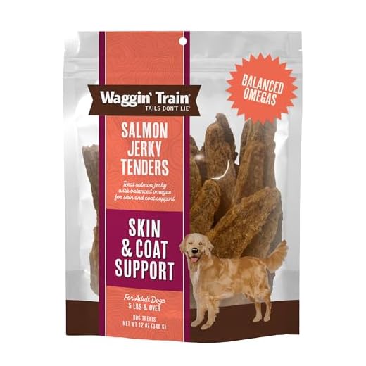Waggin' Train Salmon Jerky Dog Treats for Skin and Coat Support, Made with 100% Real Salmon, No Grains and No Artificial Flavors or Colors, High Protein Dog Treat, Easily Digestible, 12 oz. Pouch