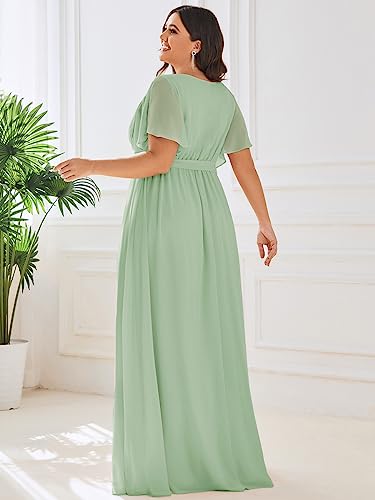 Image of Ever-Pretty Plus Women's Chiffon Bridesmaid Dress A-Line Empire Waist Floor Length Plus Size Formal Wedding Guest Dresses