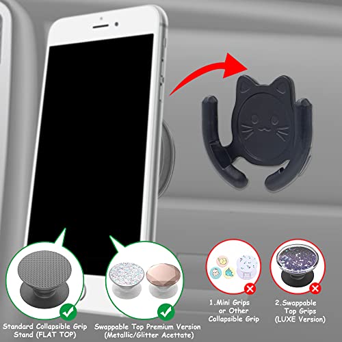 HOMEFOX Multi-Surface Holder Car Mount 2 Pack Compatible for Popsocket Grip Holder for Pop Mount Device Support Accessory Desk Wall Mount Cute Cat Strong Adhesive Stick Pad, Black & Glow in The Dark