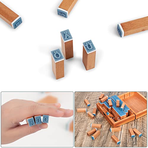 Ausyde Holzstempel Set – 84 Stück Alphabet-Stempel mit Großbuchstaben, Kleinbuchstaben, Zahlen und Symbolen mit Holzbox für Kunst und Handwerk