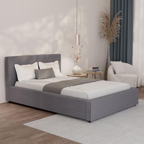 Juskys Polsterbett Salerno 140 x 200 cm – Cord Grau, modernes Bett mit Kopf- & Fußteil, stabilem Holz- & Metallrahmen, Lattenrost, 500 kg Tragkraft Juskys Polsterbett Salerno 140 x 200 cm – Cord Grau, modernes Bett mit Kopf- & Fußteil, stabilem Holz- & Metallrahmen, Lattenrost, 500 kg Tragkraft