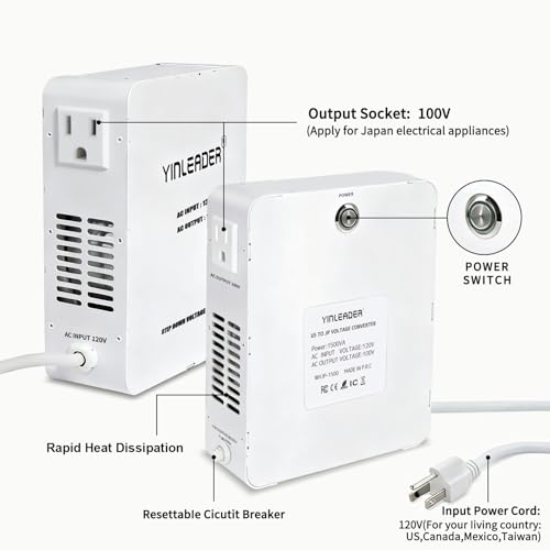 Image of 1500W US 120V to 100V JP Japan Voltage Converter Step Down Transformer | Yinleader Ideal for Japanese Electronic Devices(White)