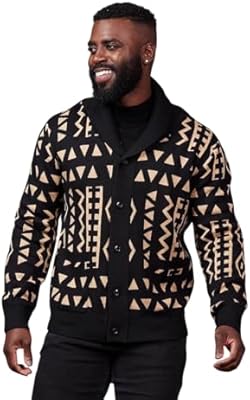 D'IYANU | Aren African Pattern Ankara Men's Sweater | Traditional Culture with Long Sleeves | Tan Black Tribal