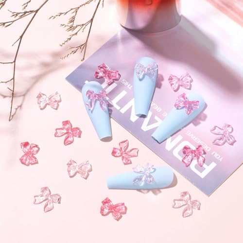 Image of MAYCREATE 50PCS Pink 3D Resin Bow Nail Charms, Manicure Decor
