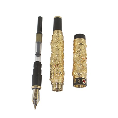 Zoohot Jinhao Fountain Pen Classical Dragons Playing With The Pearl Carved 3D,Golden #TOP4