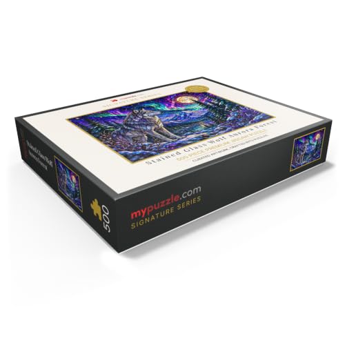 Puzzle de 500 Piezas MyPuzzle Stained Glass Wolf Aurora Forest - Rompecabezas Premium para Adultos miniatura 3