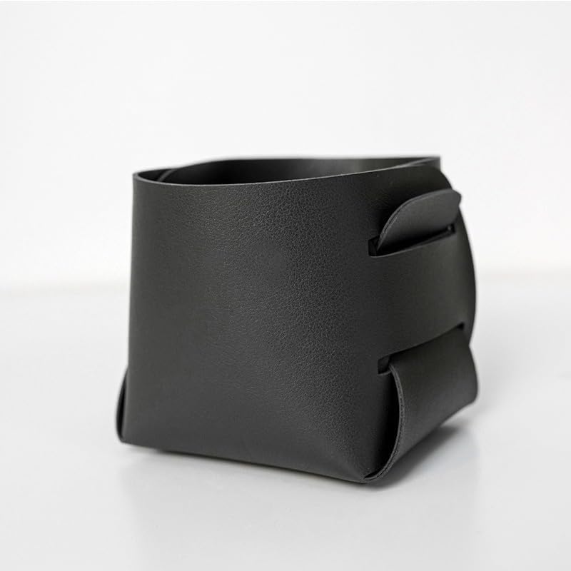 Leather Desk Organizer, Foldable Storage Container for Home Office, Multi-Use Desktop Holder (Black)