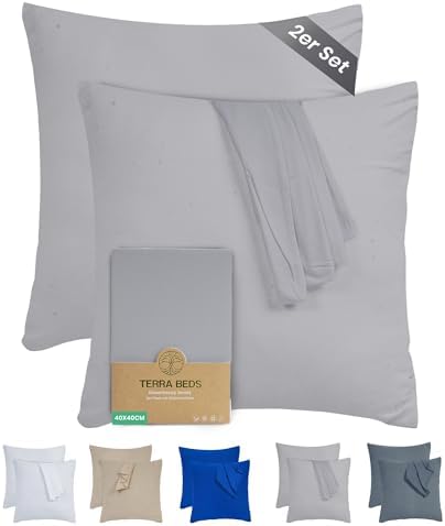 Terra Beds Kissenbezug 40x40 (Set mit 2) - 100% Baumwolle Jersey 160 g/m², Oeko-Tex Zertifiziert - Kopfkissenbezug für Kissen 40x40 mit Reißverschluss, weich und atmungsaktiv - (Si
