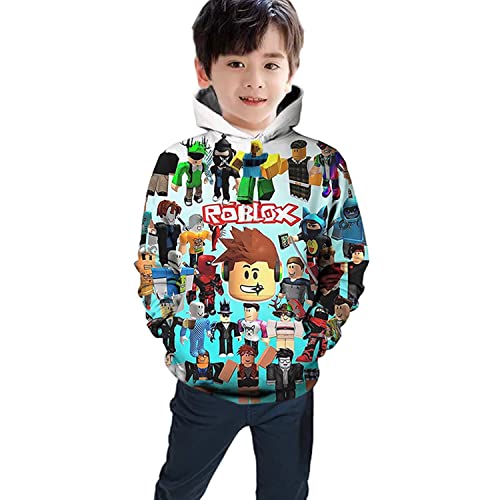 SharkBebe Sudadera con capucha azul para niños, lindas sudaderas con gráfico de manga larga 3D a la moda para niños y niñas, ropa de otoño e invierno, Azul02, 12-13 años