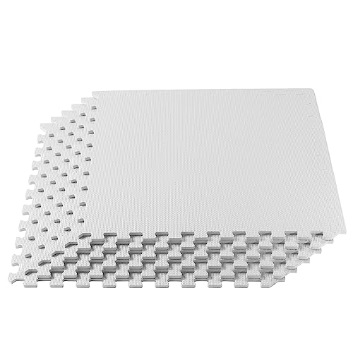 Image of We Sell Mats 1 /2 Inch Thickness Multipurpose EVA Foam Floor Tiles, Interlocking Floor Mat for Indoor Gym and Home Use, 24 in x 24 in, White, 24 Square Feet (6 Tiles) (24-13M)