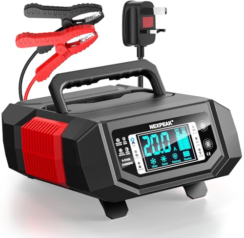 NEXPEAK NC320 Carregador de bateria para carro, 12 V, 24 V, carregador de bateria inteligente totalmente automático com compensação de temperatura para baterias de chumboácido e LifePO4 (vermelho)