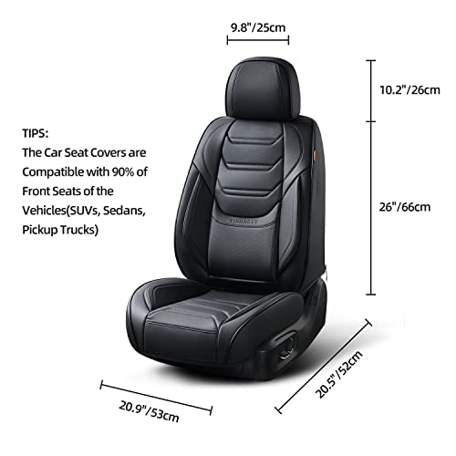Image of TIEHESYT Leather Seat Covers Front Pair with Lumbar Support, Breathable and Waterproof Car Seat Cover, Universal Seat Covers for Cars, Trucks, SUVs, Sedans, Pickups, Airbag Compatible, Black