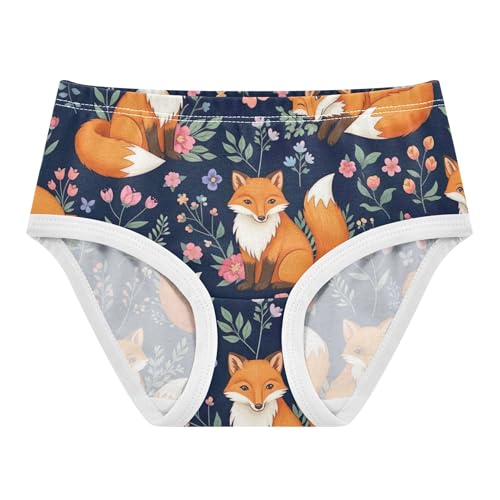 Cotton Toddler Girls Underwear Cute Orange Foxes Colorful Floral Little Girl Panties Fun Print Briefs Undies Kids 2t