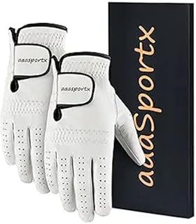 2 Pack Men‘s Golf Gloves, Durable White Cabretta Leather All Weather Golf Gloves Men (Cadet Medium, Right)