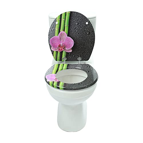 Round Toilet Seat,Mdf,Molded Wood ,Easy Clean And Easy To Install,Slow-Down Chrome Hinges (Bamboo Flower) #TOP4