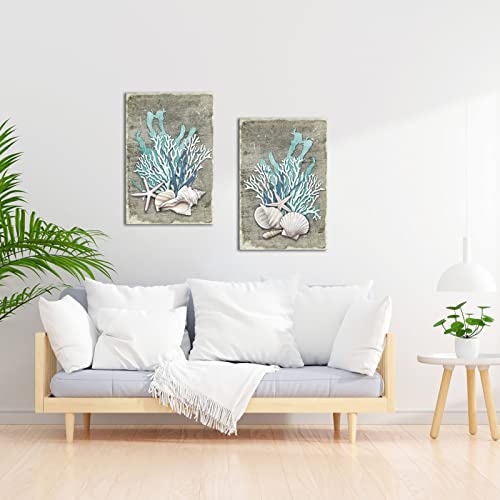 DuoBaorom Coastal Artwork for Walls Bathroom Decoration Starfish Coral Painting by DuoBaorom - Used condition - Image 5