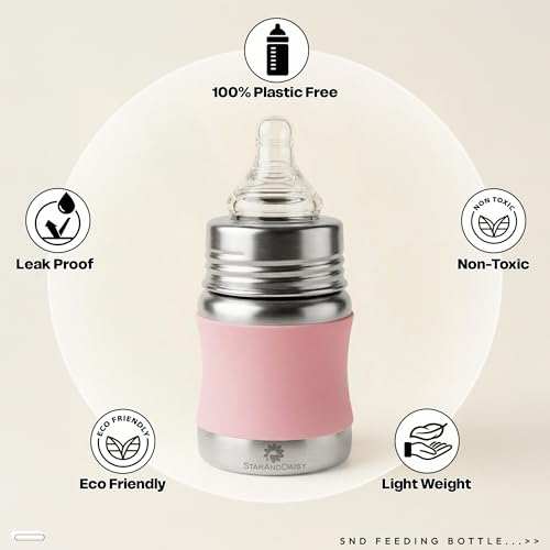 Image of StarAndDaisy Baby Milk Bottle for new Born /Infant /Toddler 140 ML SUS 304 Steel Baby Feeding Bottle for 0+ Months, BPA Free Leakproof Bottle, Anti Colic, Easy to Clean