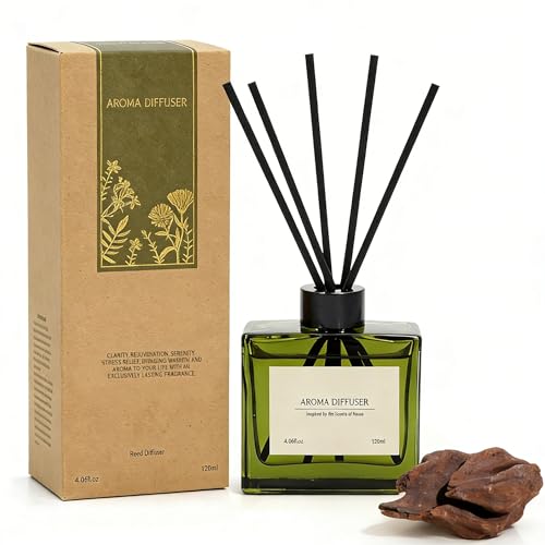 Image of Reed Diffuser, Sandalwood Scented Oil with 10 Sticks & Decor Flower 120ml