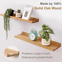 Gieanoo Bilderleiste Holz, 90cm Eiche Regal Massiv Schweberegal Wandregal gewürzregal regalbrett Hängeregal Ideal für Wohnzimmer Schlafzimmer Badezimer – Ansicht 5