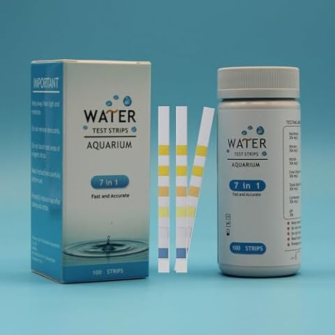 KINGYEENUO 7 in 1 Aquarium Test Kit, 100 Strips Aquarium Water Test Kit, Test Strips for Freshwater/Saltwater Aquarium, Fast & Accurate Water Testing Strips for Pond/Pool Cover
