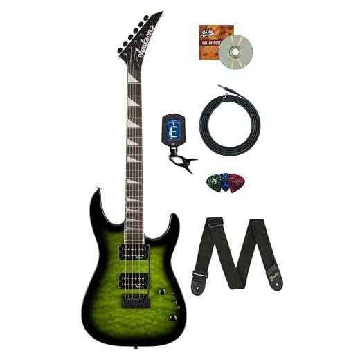 Jackson JS Series Dinky JS20 DKQ 2PT Transparent Green Burst Bundle with Cable, Tuner, Strap, Picks, and Austin Bazaar Guitar DVD