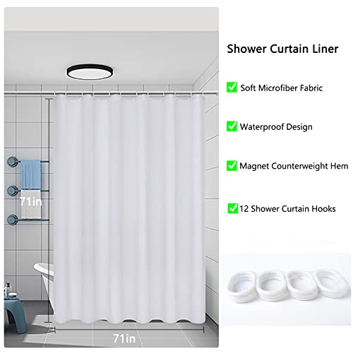 Resdenio Peva Waterproof Shower Curtain Liner - 72X72 Microfiber Shower Liner, Machine Washable & Hotel Quality, Shower Curtains For Bathroom With 3 Magnets And 12 Shower Curtain Hooks #TOP5