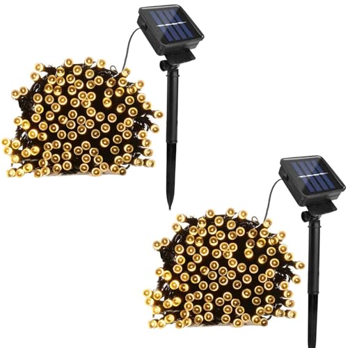 JAYIJAXIN 2 Pack 22FT 50 LED Solar String Fairy Lights Outdoor Warm White