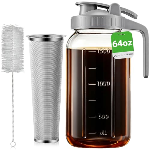 64-oz-Cold-Brew-Coffee-Maker-Mason-Jar-Pitcher-with-Stainless-Steel-Filter 64 oz Cold Brew Coffee Maker, Mason Jar Pitcher with Stainless Steel Filter - Image 1