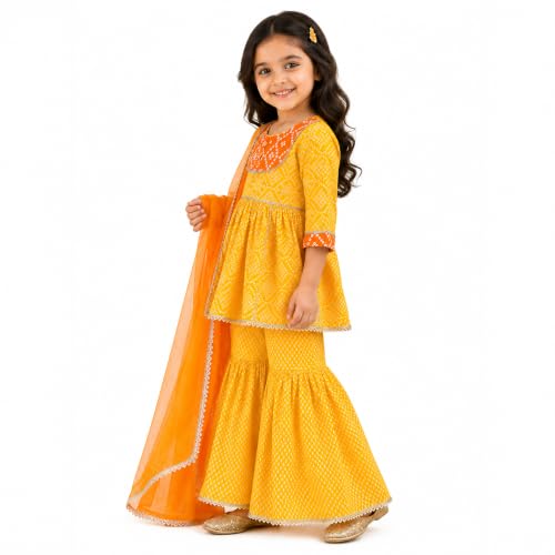 Image of LITTLE GINNIE Girls Kurta Sharara Set | Traditional Ethnic Wear for Kids