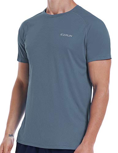 EZRUN Men's Dry Fit Workout Shirt Sweat-Wicking Tee for Running (Grey,3XL)